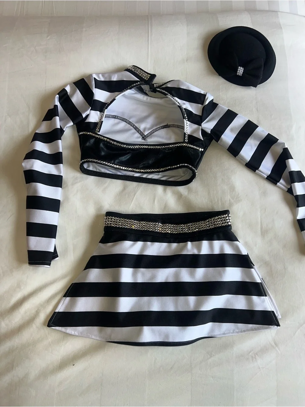 Black Striped Kids Dance Costume Set with Hat